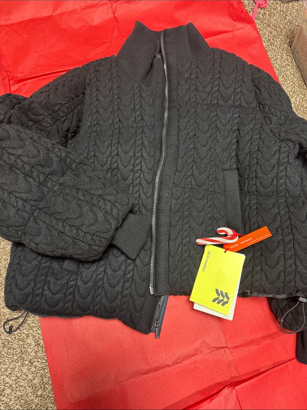 All in motion NWT L Black Quilted Cable-Knit Puffer WARMEST WINTER COAT - Picture 4 of 11
